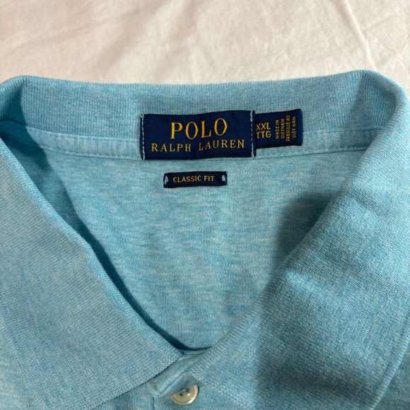 Ralph Lauren Polo Shirt Blue Pima Cotton Flesh Pony Men's 2XL Classic-Fit - Picture 5 of 9
